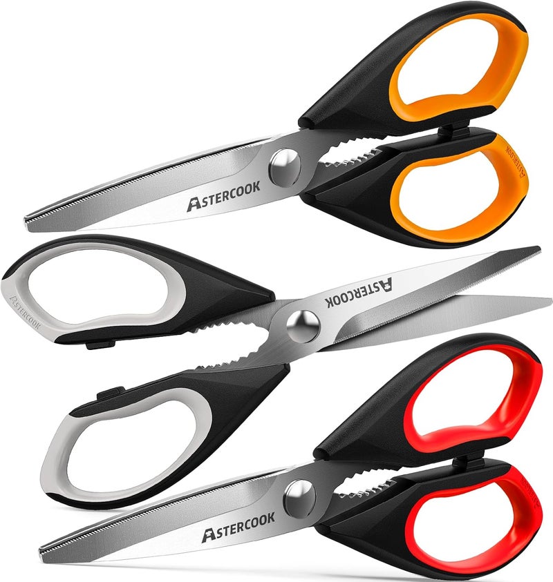 Astercook Heavy Duty Kitchen Shears with Serrated Blade, Ergonomic Handle - For Poultry, Herbs, Vegetables - Image 1