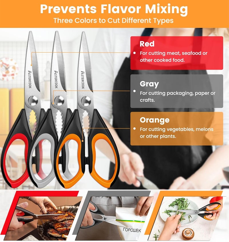 Astercook Heavy Duty Kitchen Shears with Serrated Blade, Ergonomic Handle - For Poultry, Herbs, Vegetables - Image 5