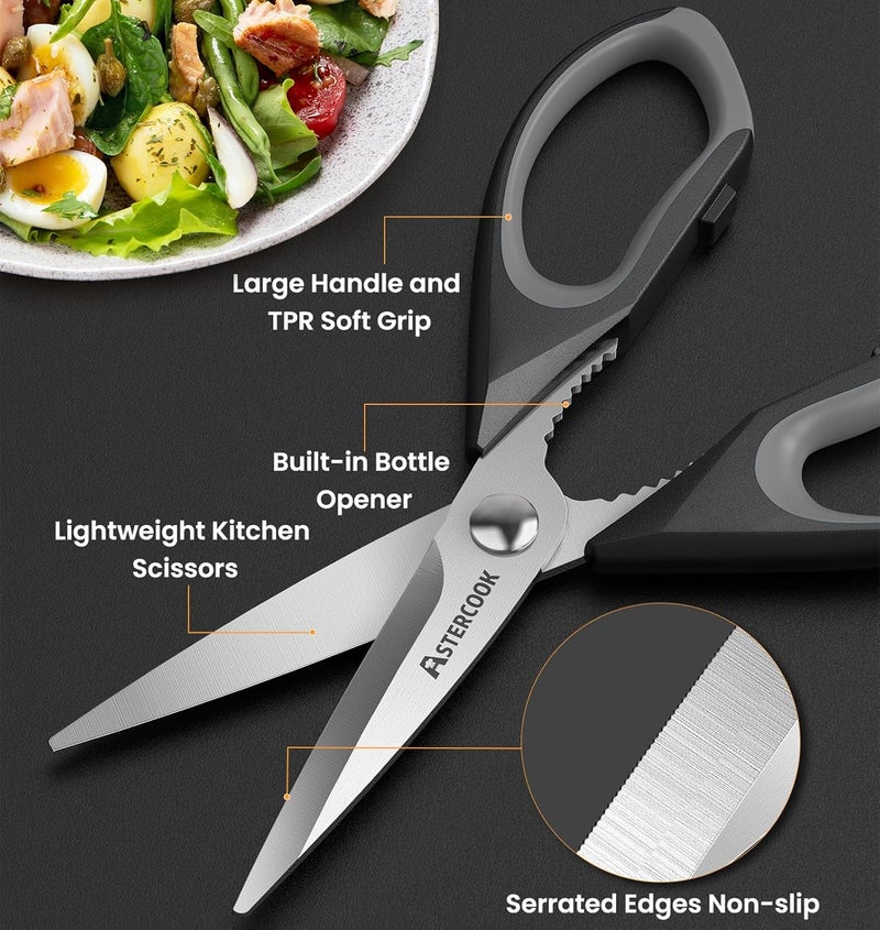 Astercook Heavy Duty Kitchen Shears with Serrated Blade, Ergonomic Handle - For Poultry, Herbs, Vegetables - Image 2