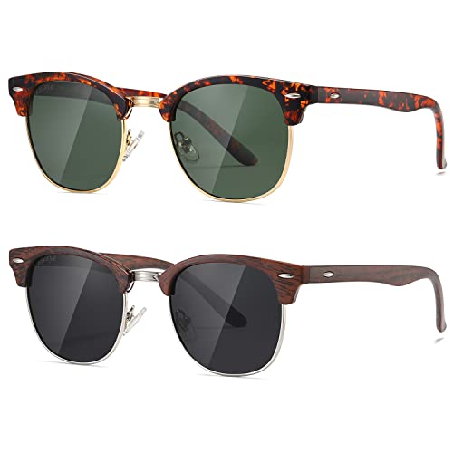AEVOGUE Polarized Sunglasses For Women And Men Semi Rimless Frame Retro Sun Glasses AE0369 (Tortoise&Brown Woodgrain) - Image 1