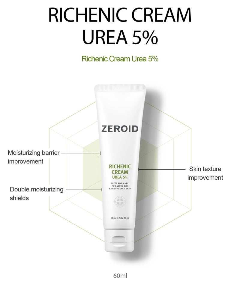 ZEROID | Richenic Cream with Urea 5% | Intensive Skin Care for Dry & Disordered Skin | Korean Face Moisturizer | Skin Lotion for Barrier Repair | Korean Dermocosmetic Skincare | 2 fl oz (60ml) - Image 2