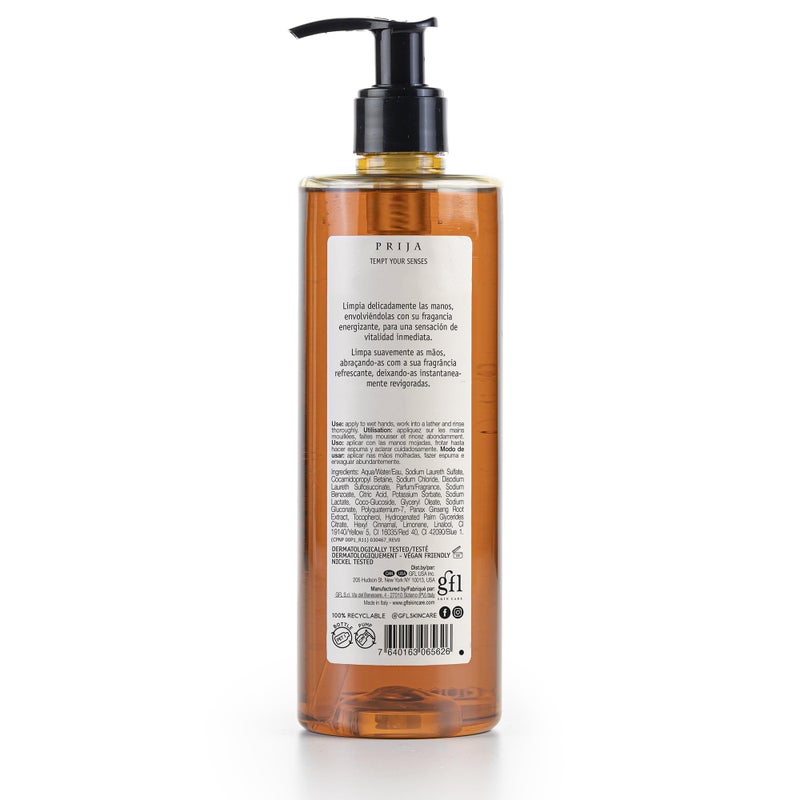 Prija Vitalizing Cleansing Hand Wash with Ginseng (12.84 fl oz) - Invigorating and Revitalizing - Vegan Friendly - Dermatologically Tested - Made with 100% Recycled Bottle - Image 3