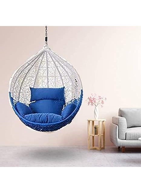 OUTAREA OUTAREA Rattan Single Seater Swing Chair Without Stand Cushion Outdoor Indoor Balcony Garden PatioPowder Coated FrameUv Protected WickerPremium Cushionbluwht 