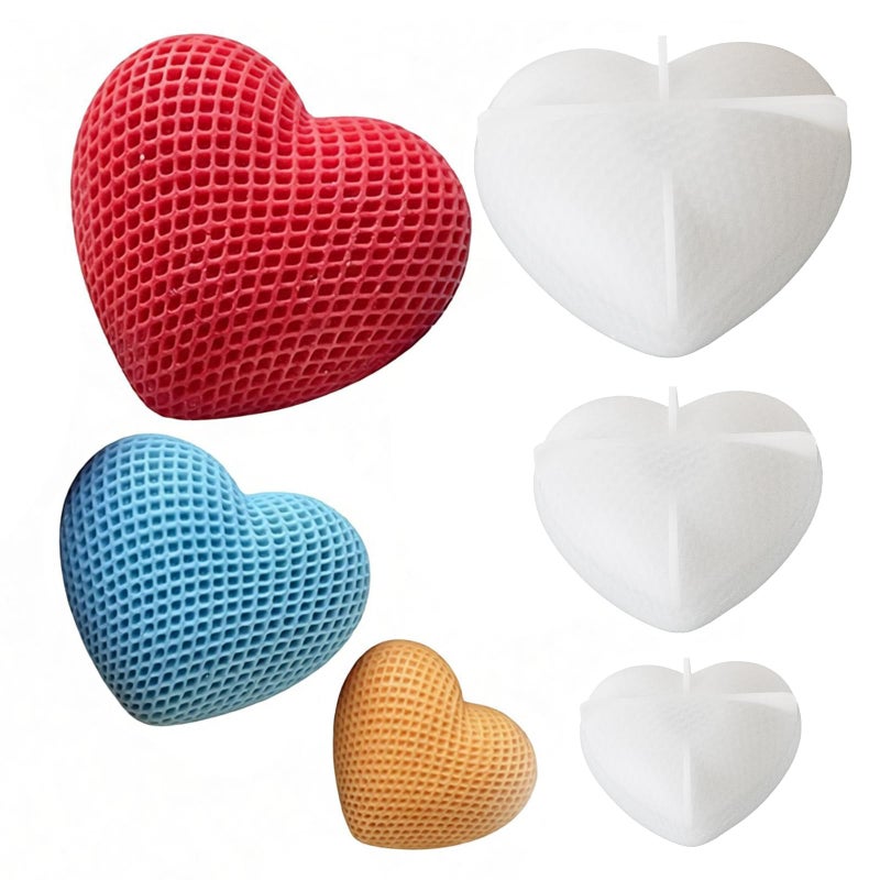 Japleed 3PCS Woven Mesh Heart Candle Soap Silicone Mold, Heart Shape Silicone Molds for Epoxy Resin Casting Concrete Wax Plaster, 3D Unique Valentine's Day Mold for DIY Craft Keychain Home Decor - Image 1