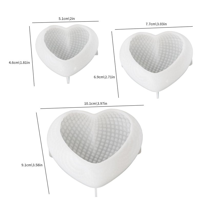 Japleed 3PCS Woven Mesh Heart Candle Soap Silicone Mold, Heart Shape Silicone Molds for Epoxy Resin Casting Concrete Wax Plaster, 3D Unique Valentine's Day Mold for DIY Craft Keychain Home Decor - Image 3