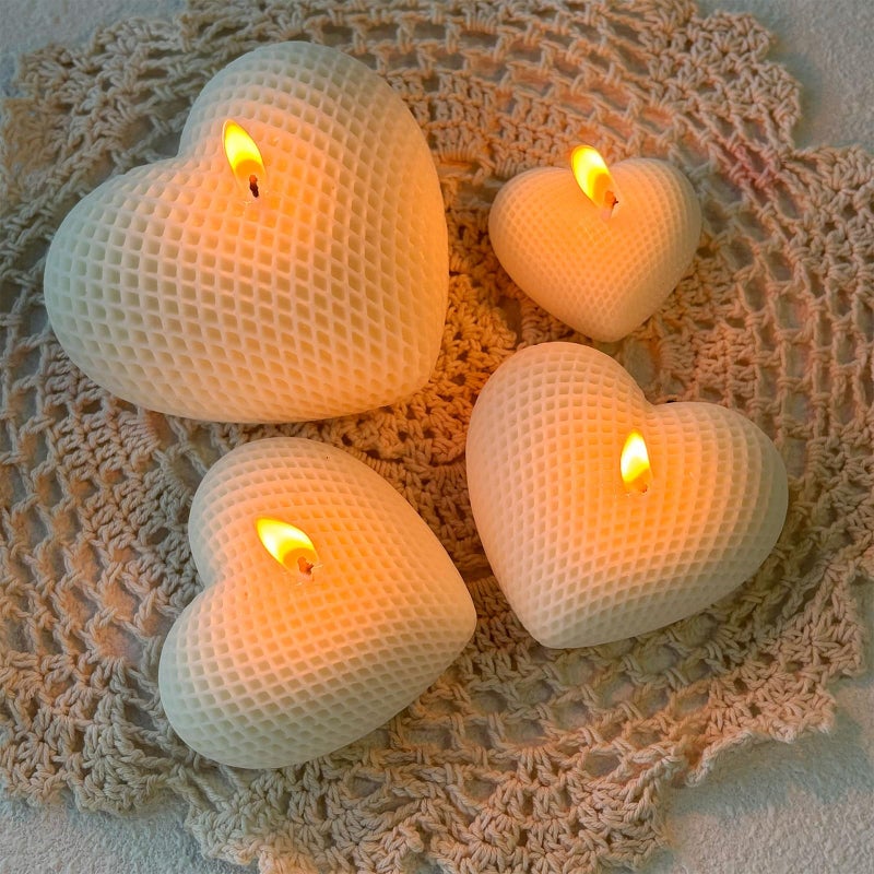 Japleed 3PCS Woven Mesh Heart Candle Soap Silicone Mold, Heart Shape Silicone Molds for Epoxy Resin Casting Concrete Wax Plaster, 3D Unique Valentine's Day Mold for DIY Craft Keychain Home Decor - Image 2