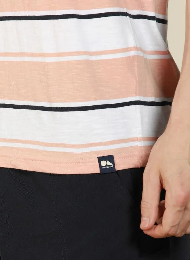 Dennis Lingo Regular Fit Peach Cotton T-Shirt Crew Neck