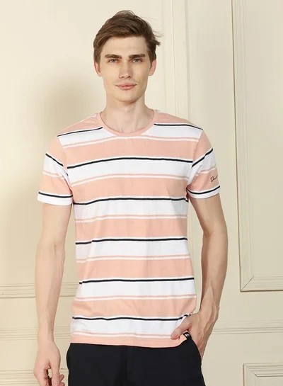 Dennis Lingo Regular Fit Peach Cotton T-Shirt Crew Neck
