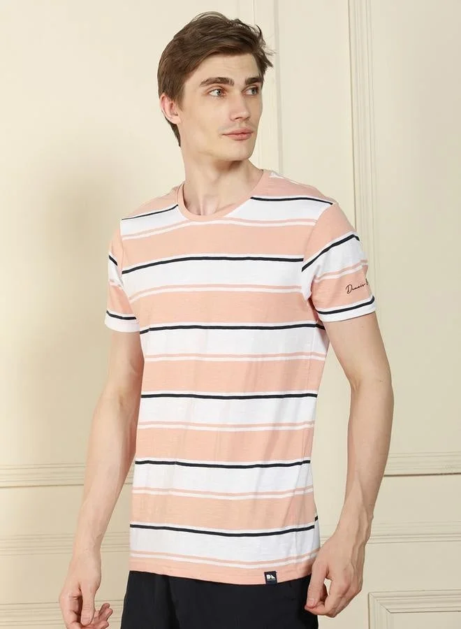Dennis Lingo Regular Fit Peach Cotton T-Shirt Crew Neck