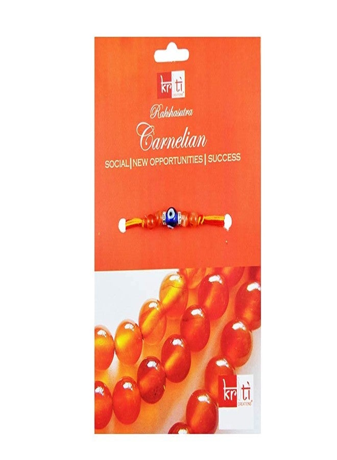 KRITI CREATIONS Multicolour Rhinestone Carnelian Rakhi for Social, Opportunities, Success with 2 Rakhi Dhaga and 1 Roli Chawal for Men and Women - Image 3