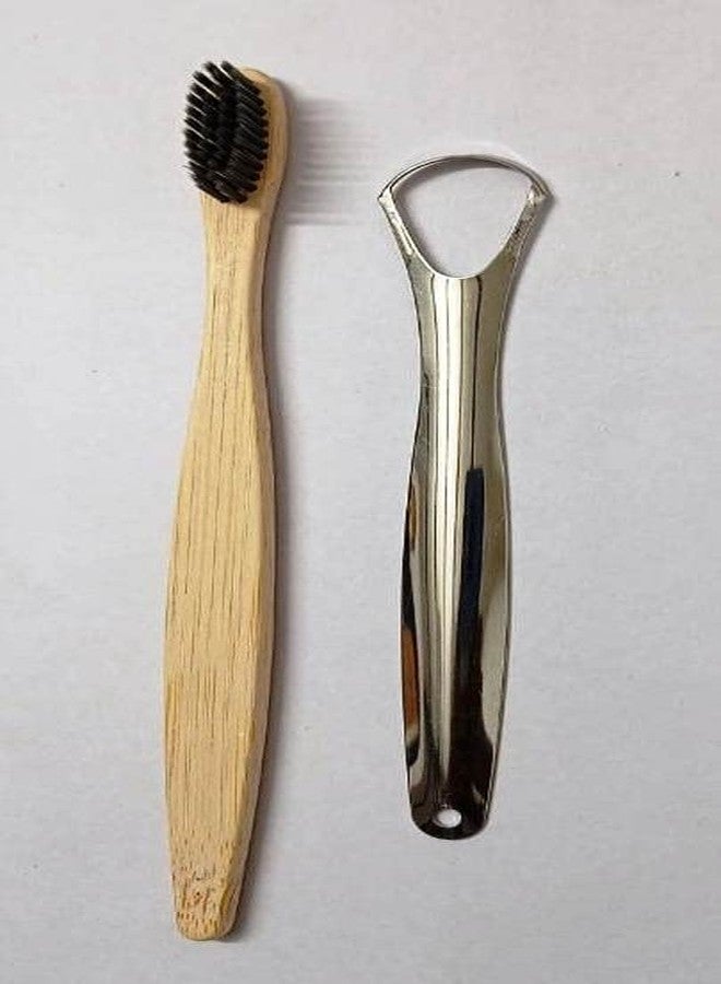 WITSOUL Bamboo Toothbrushes Soft Bristles Wooden Toothbrushes with Tongue Scraper, Surgical Stainless Steel Tongue Cleaner for Both Adults and Kids, Help Your Oral Hygiene - Image 1