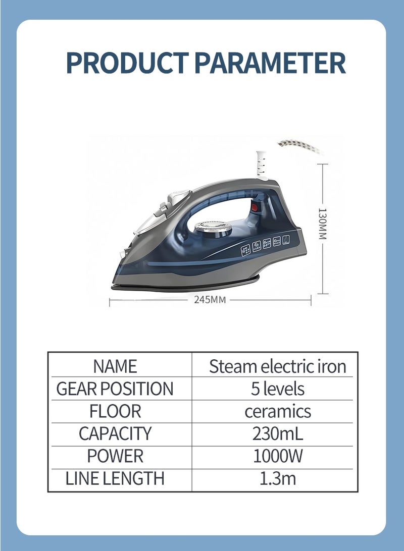 BEIRUI Professional 1000W Steam Iron with Ceramic Soleplate - 230ml Tank | Vertical Steam & Anti-Drip Technology | Auto Shut-Off & Self-Cleaning | 1.3m Power Cord - Image 3