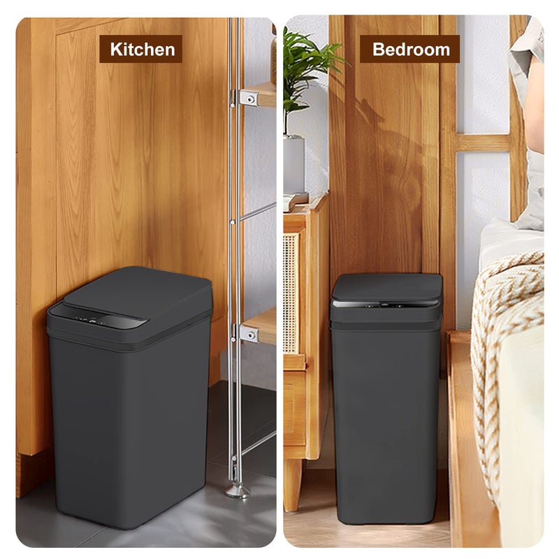 Yatmung 2 Pack - Skinny Trash Bin Sensor Motion 2.5 Gallon Touchless Bathroom Trash Can - Smart Trash Can with Lid - Electric, Narrow, Plastic, Auto Open - Small Slim Automatic Garbage Can (Black) - Image 5