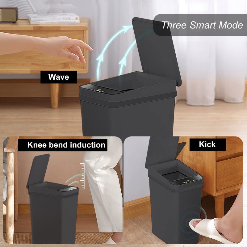 Yatmung 2 Pack - Skinny Trash Bin Sensor Motion 2.5 Gallon Touchless Bathroom Trash Can - Smart Trash Can with Lid - Electric, Narrow, Plastic, Auto Open - Small Slim Automatic Garbage Can (Black) - Image 2