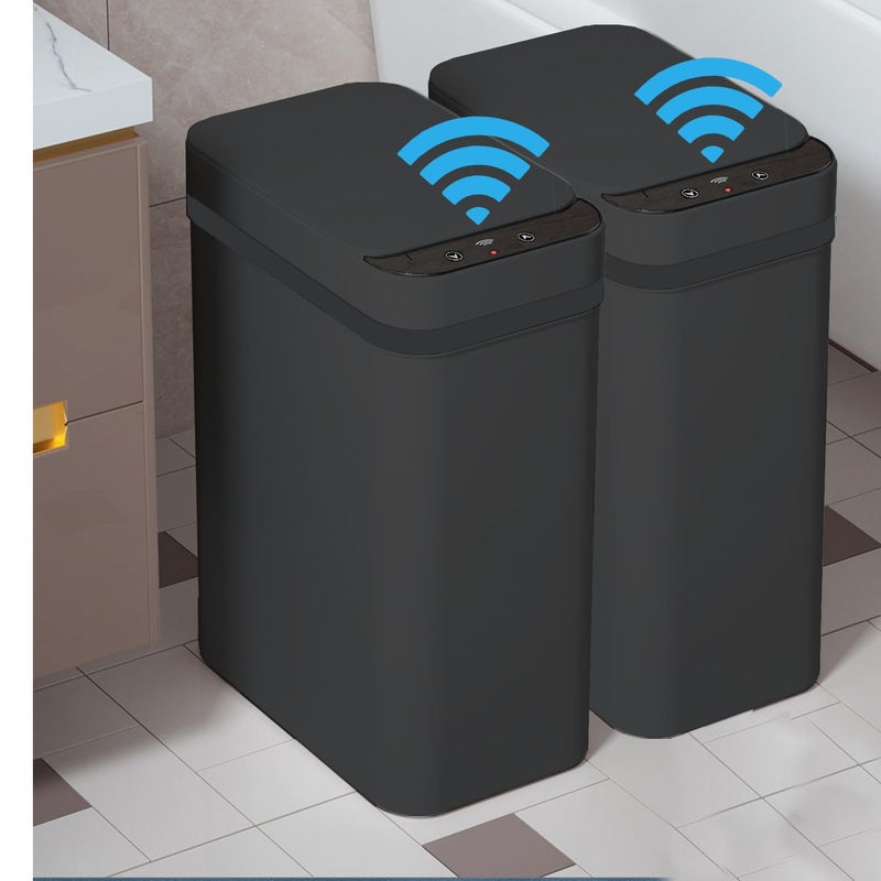Yatmung 2 Pack - Skinny Trash Bin Sensor Motion 2.5 Gallon Touchless Bathroom Trash Can - Smart Trash Can with Lid - Electric, Narrow, Plastic, Auto Open - Small Slim Automatic Garbage Can (Black) - Image 1