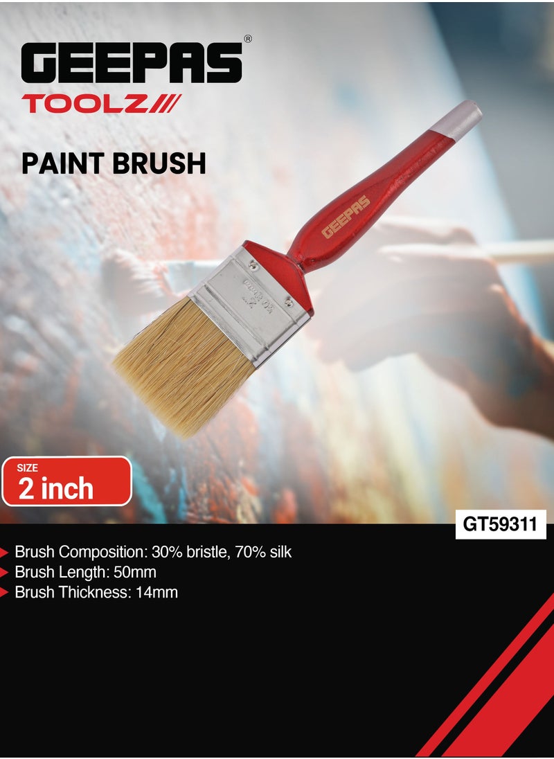 GEEPAS - Geepas 2" Paint Brush GT59311, 30% Bristles and 70% Silk, Ideal For a Variety of Surfaces and Paints, Suitable for Home and Business Use, Red - Image 1