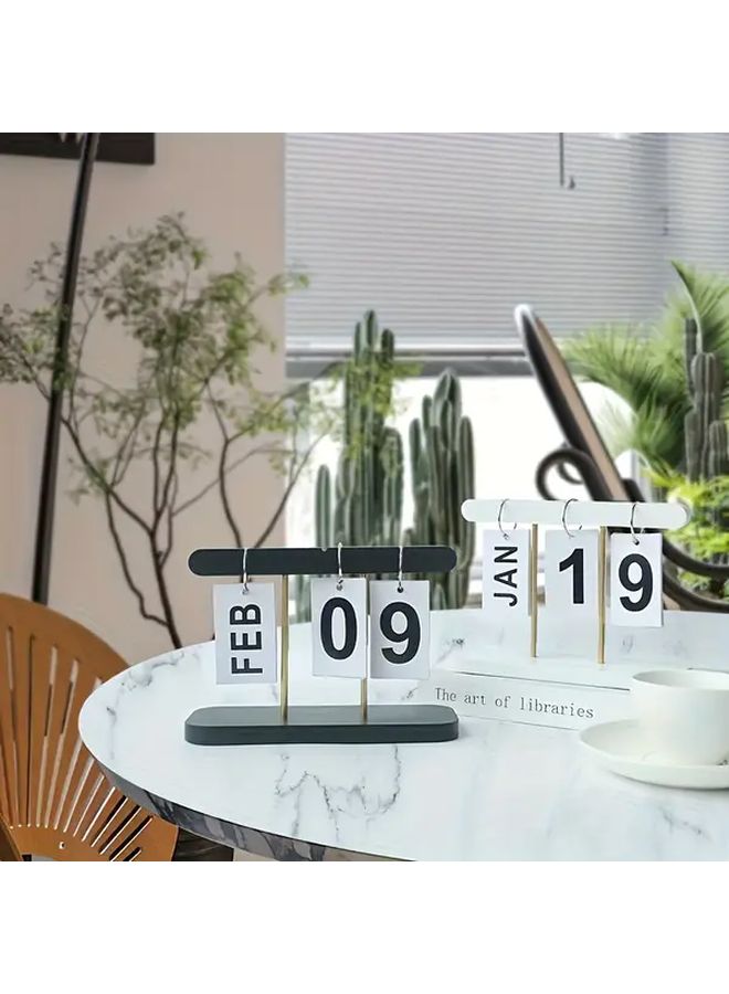 Black 12 Month Minimalist Flip Calendar Modern Desk Accessory for Home Office Decor - Image 1