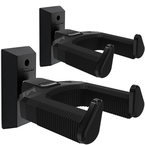 Onmiwod Auto Lock Guitar Wall Mount 2 Pack Black Hardwood Hanger Holder Hook Stand for Classical Acoustic Electric Banjo Bass Gift for Players - Image 1