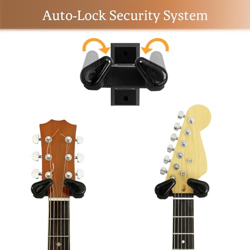 Onmiwod Auto Lock Guitar Wall Mount 2 Pack Black Hardwood Hanger Holder Hook Stand for Classical Acoustic Electric Banjo Bass Gift for Players - Image 3