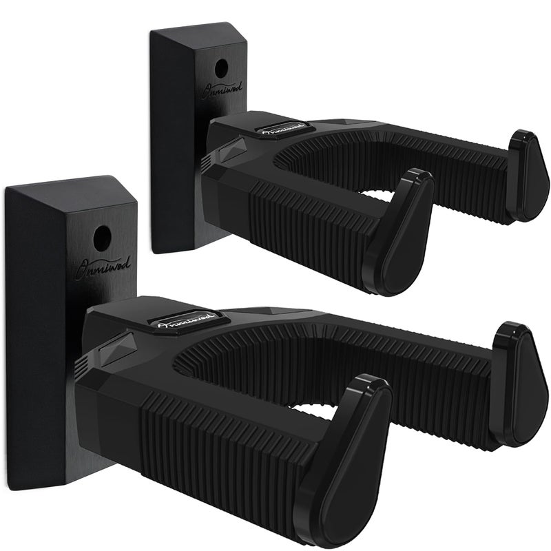 Onmiwod Auto Lock Guitar Wall Mount 2 Pack Black Hardwood Hanger Holder Hook Stand for Classical Acoustic Electric Banjo Bass Gift for Players - Image 2