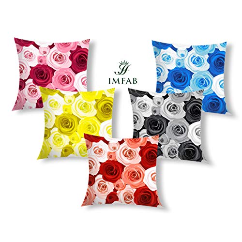 IM FAB IMFAB Rose Multicolour Digital Printed Decorative Canvas Cotton Cushion Covers Set of 5 pcs (18X18) - Image 2