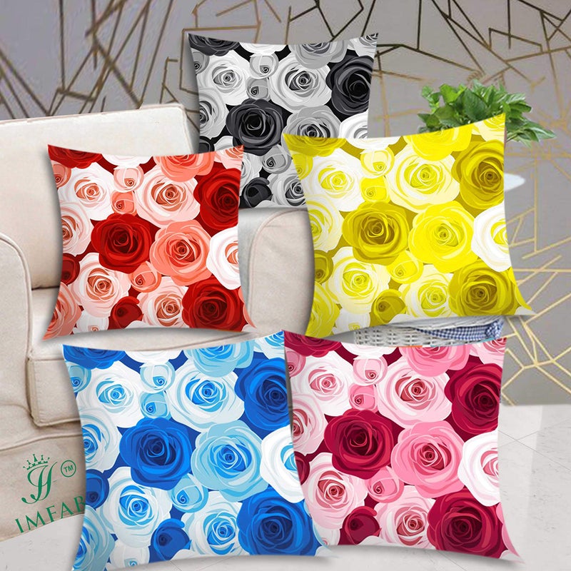 IM FAB IMFAB Rose Multicolour Digital Printed Decorative Canvas Cotton Cushion Covers Set of 5 pcs (18X18) - Image 5
