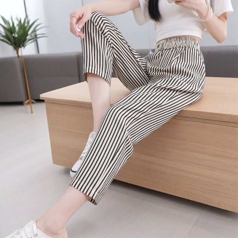 Women's Low Rise Striped Harem Pants with Ankle Length - Image 4