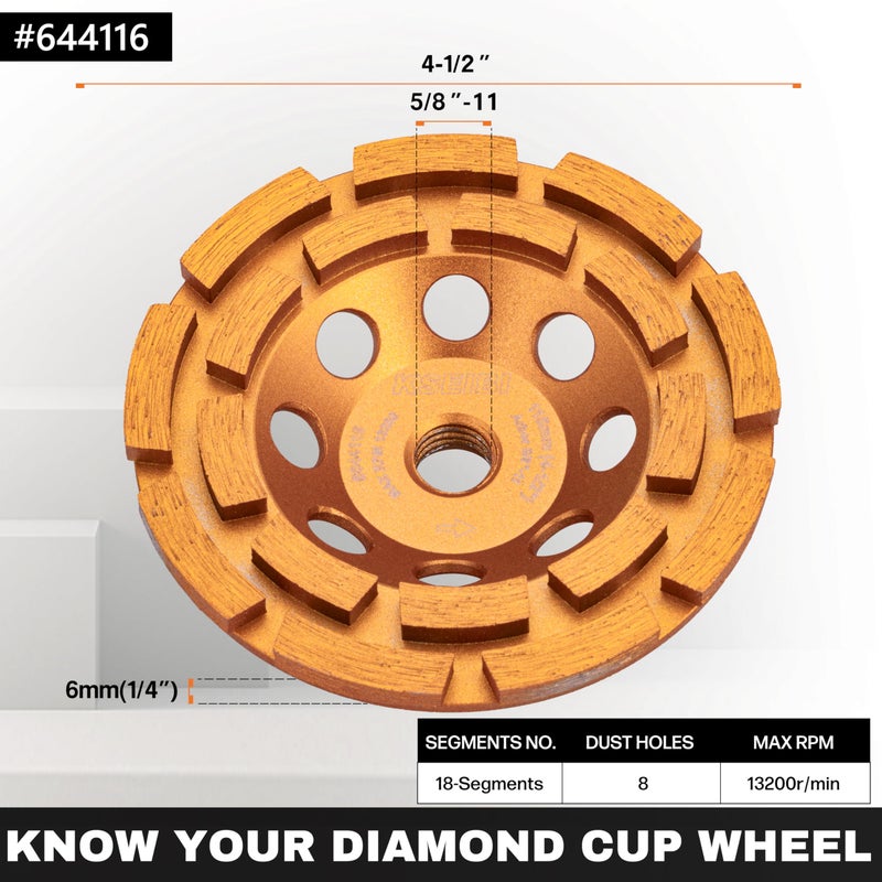 KSEIBI 644116 Diamond Concrete Grinding Wheel 4 1/2" x 5/8"-11 for Polishing and Cleaning Stone Concrete Surface, Cement, Marble, Rock, Granite, and Thinset Removing, Angle Grinder Wheels Cup - Image 3