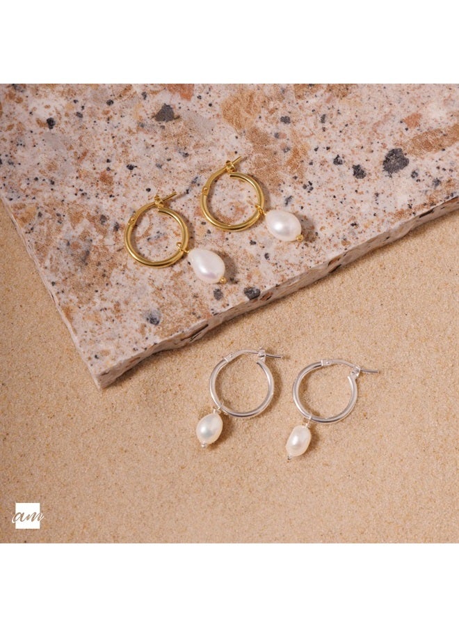 Amberta أقراط لؤلؤة المياه العذبة للنساء من الفضة الإسترليني 925: أقراط حلقة لؤلؤة 12 مم - مطلية بالذهب - Image 2