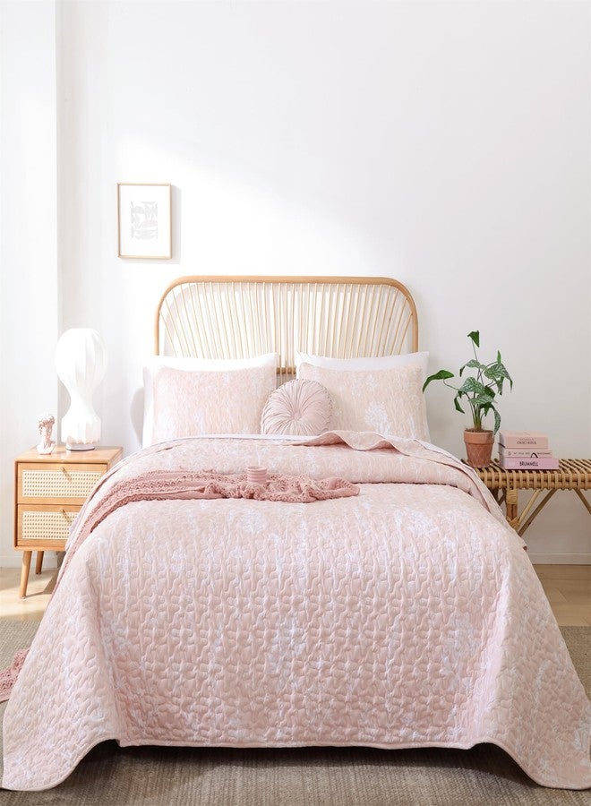 JANZAA Quilts Queen Size Blush Quilt Botanical with Floral Pattern Microfiber Bedspreads Queen Size 3 Pieces Lightweight Comforter Reversible Bedding Set with 2 Pillow Cases - Image 5