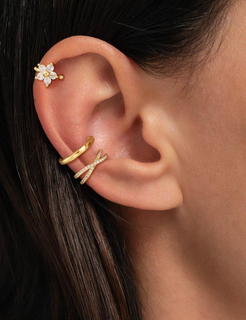 Carffordo 3Pcs Ear Cuffs Non Piercing for Women - Trendy 14K Gold Plated Cuffs Earrings with Cubic Zirconia - Dainty Clip On Cartilage Earring Flower Jewelry - Image 2