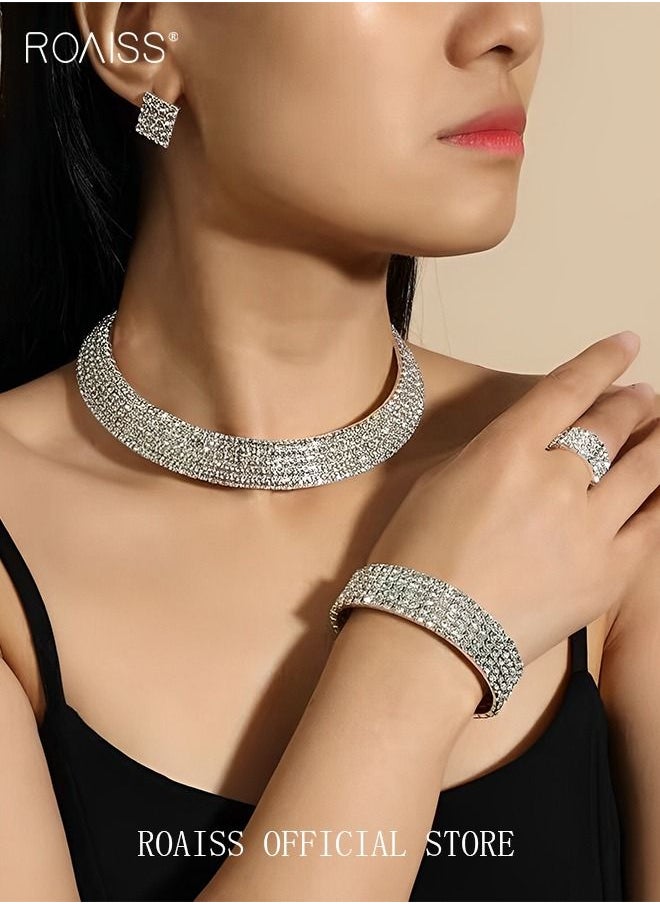 roaiss 4-Piece Set of Jewelry Diamond Necklace Earrings Ring Bracelet  European Style Elegant and Noble Jewelry  Gift  - Image 1