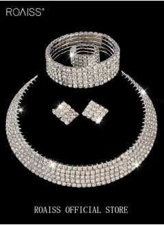 roaiss 4-Piece Set of Jewelry Diamond Necklace Earrings Ring Bracelet  European Style Elegant and Noble Jewelry  Gift  - Image 3