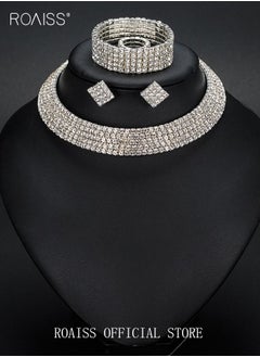 roaiss 4-Piece Set of Jewelry Diamond Necklace Earrings Ring Bracelet  European Style Elegant and Noble Jewelry  Gift  - Image 2