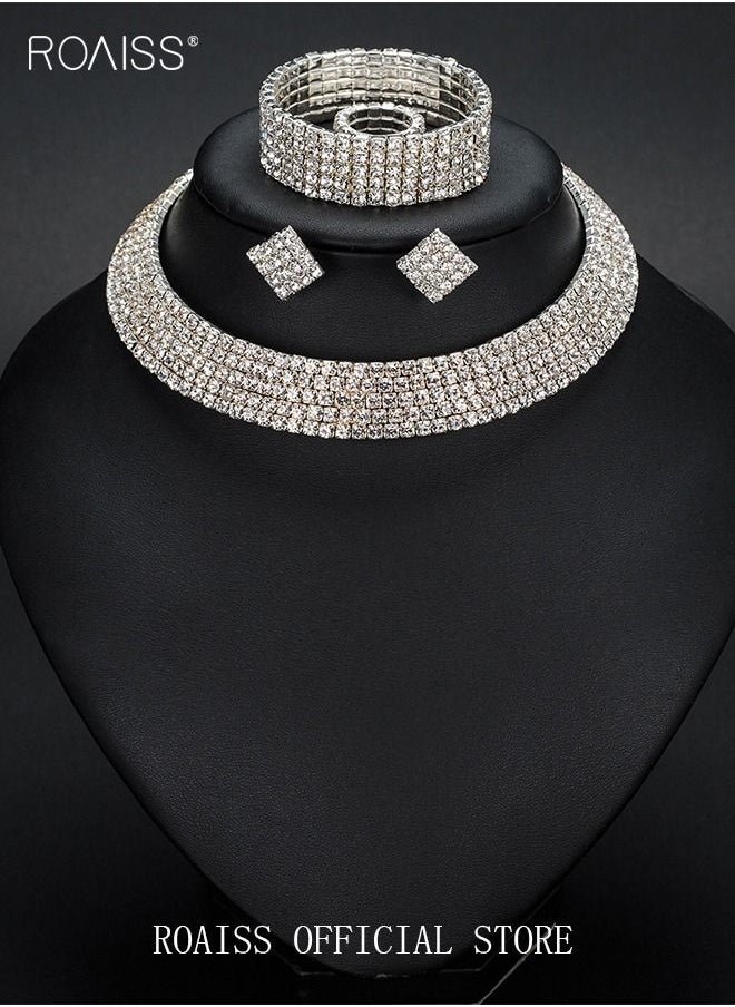 roaiss 4-Piece Set of Jewelry Diamond Necklace Earrings Ring Bracelet  European Style Elegant and Noble Jewelry  Gift  - Image 2