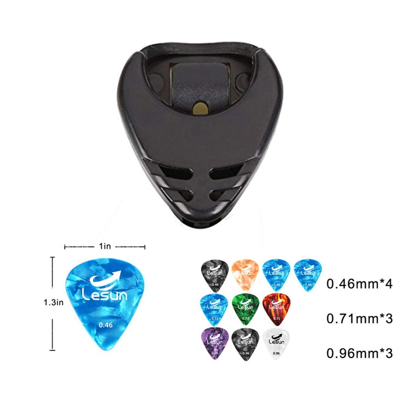 Lesun Guitar Picks & Guitar Pick Holder Easy to Paste on the Guitar Suitable for Acoustic Guitar Electric Guitar Bass Ukulele - Stick-on Holder + 10 Guitar Picks(Black Holder) - Image 3