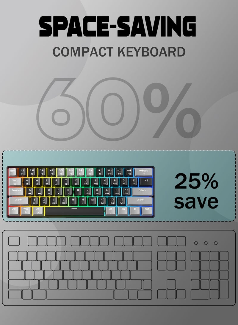 HUO JI Portable 60% Mechanical Gaming Keyboard,  RGB Backlit Compact 61 Keys Mini Wired Office Keyboard with Red Switch for Windows Laptop PC Mac - Black/Grey  - Image 4