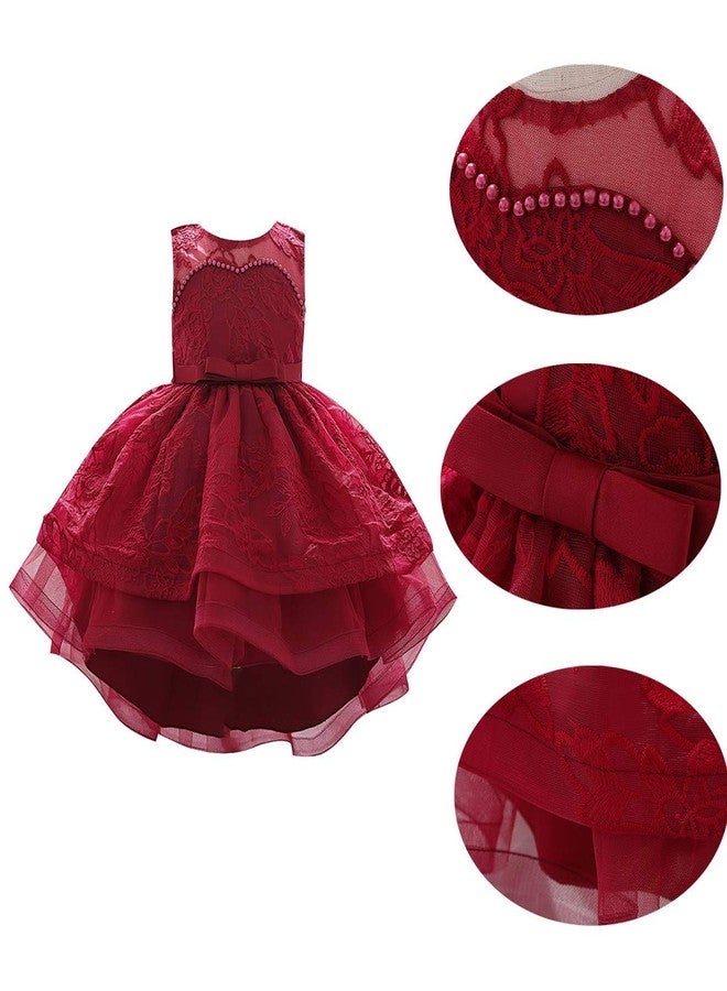 MYRISAM Baby Girls Flower Lace Embroidery High Low Dress 1st Birthday Christening Party Wedding Pageant Baptism Tutu Gown Deep Red 9-12M - Image 4