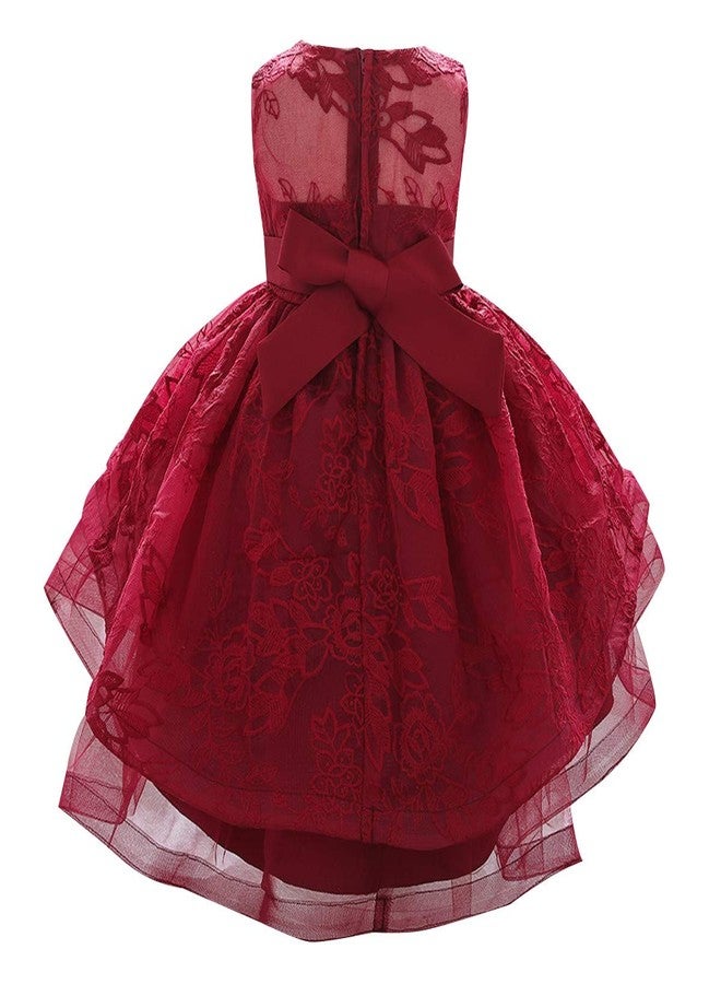 MYRISAM Baby Girls Flower Lace Embroidery High Low Dress 1st Birthday Christening Party Wedding Pageant Baptism Tutu Gown Deep Red 9-12M - Image 3