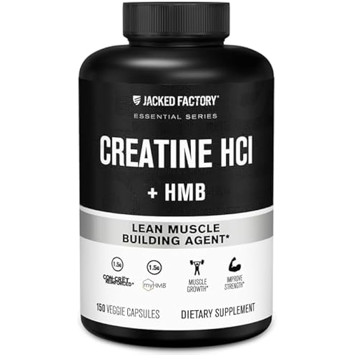 Jacked Factory Creatine HCL + HMB Capsules - Synergistic CON-CRET, myHMB, & Vitamin D Formula for Improved Growth, Strength, & Reduced Muscle Breakdown - 150 Capsules - Image 1