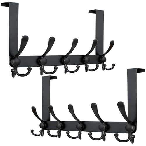Dseap Over Door Hook 20 Upgraded Version SimpleAssembly Strong HeavyDuty Stainless Steel 5TriHook Over The Door Hanger Rack SimpleStrong Series Black Pack of 2 - Image 1