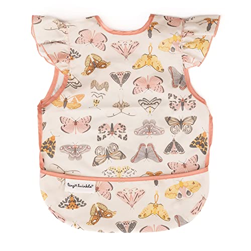 Tiny Twinkle Short Sleeve Apron Baby & Toddler Bib for Girls – Waterproof, Mess-Proof Bibs for Eating & Feeding, Machine Washable,Perfect Holiday Gift (Flutter, 6–24M) - Image 1