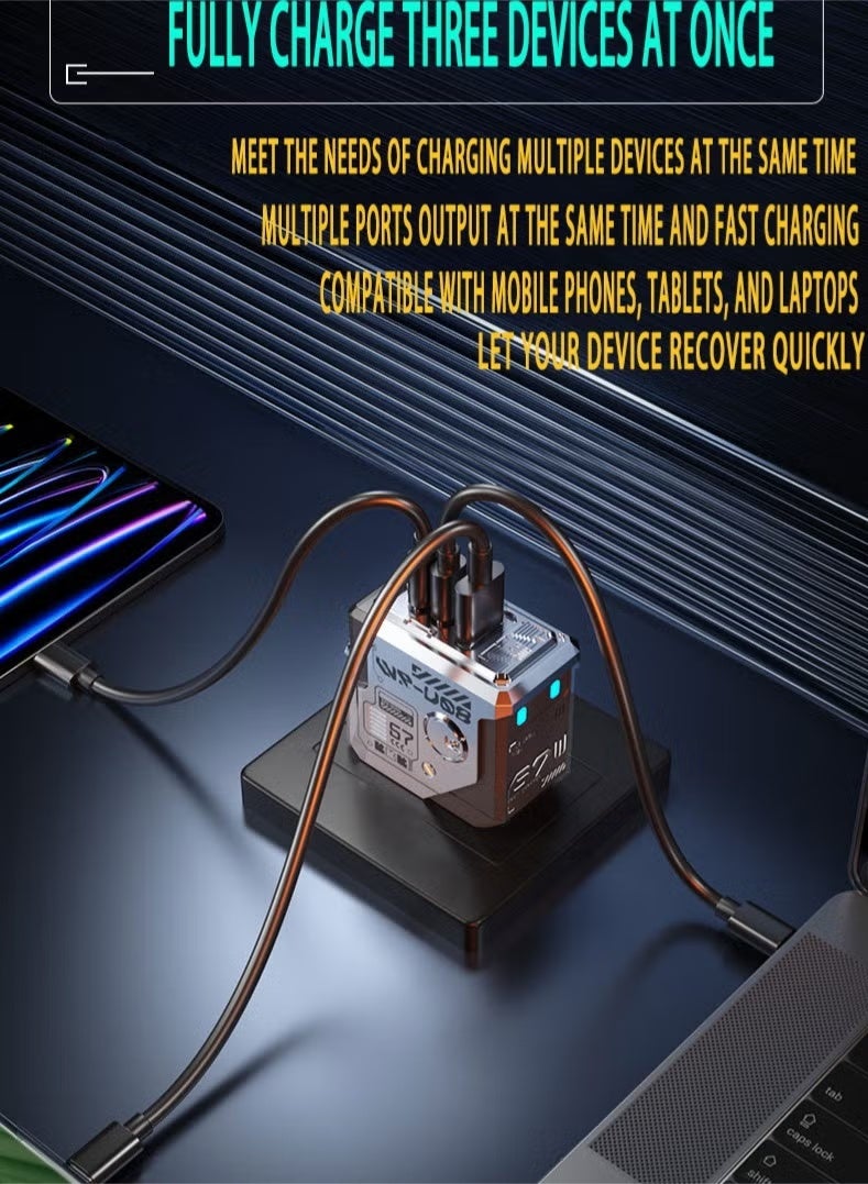 WEKOME 67W 2C1A GaN Charger Type C USB C Adapter USB Wall Plug Fast iPhone Charger Multi-Port Charger Portable Compatible with iPhone 16 Series Galaxy 25 24 Series iPad Pro Air Mini Apple Watch Xiaomi Huawei - Black - Image 3