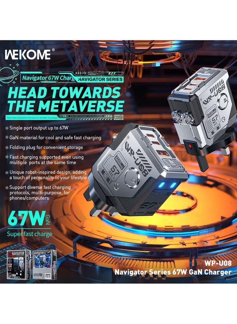 WEKOME 67W 2C1A GaN Charger Type C USB C Adapter USB Wall Plug Fast iPhone Charger Multi-Port Charger Portable Compatible with iPhone 16 Series Galaxy 25 24 Series iPad Pro Air Mini Apple Watch Xiaomi Huawei - Black - Image 4