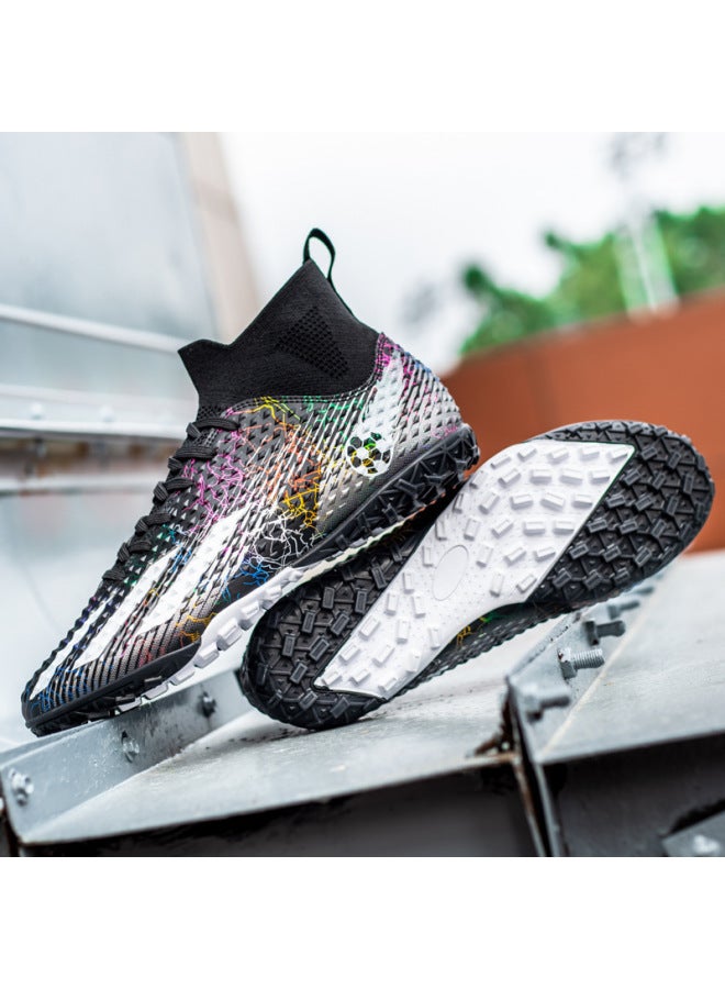 Messi Ronaldo Football Shoes Men AG Spikes TF Broken Nails Black Silver, Children's Big Boys Student Training