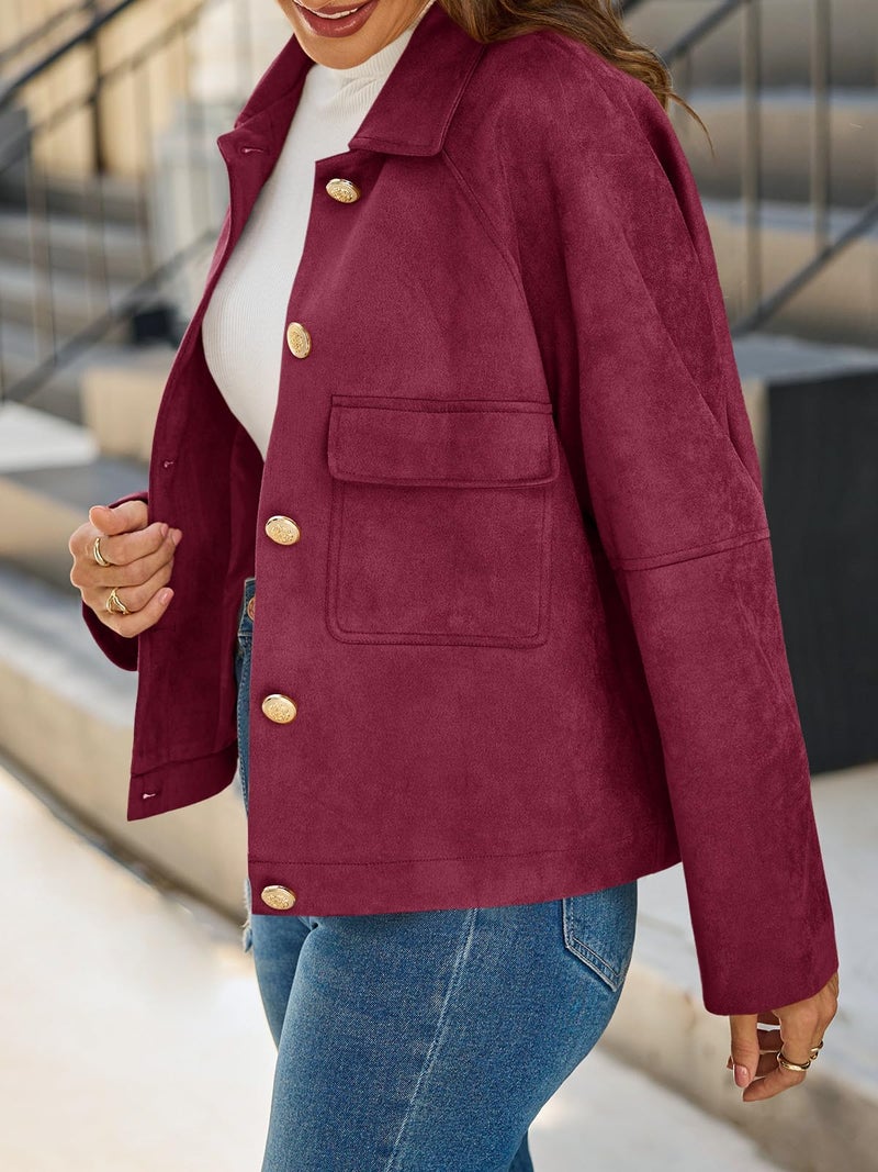 Cicy Bell Womens Faux Suede Leather Jackets Oversized Cropped Casual Lapel Collar Button Down Spring Vintage Shackets - Image 3
