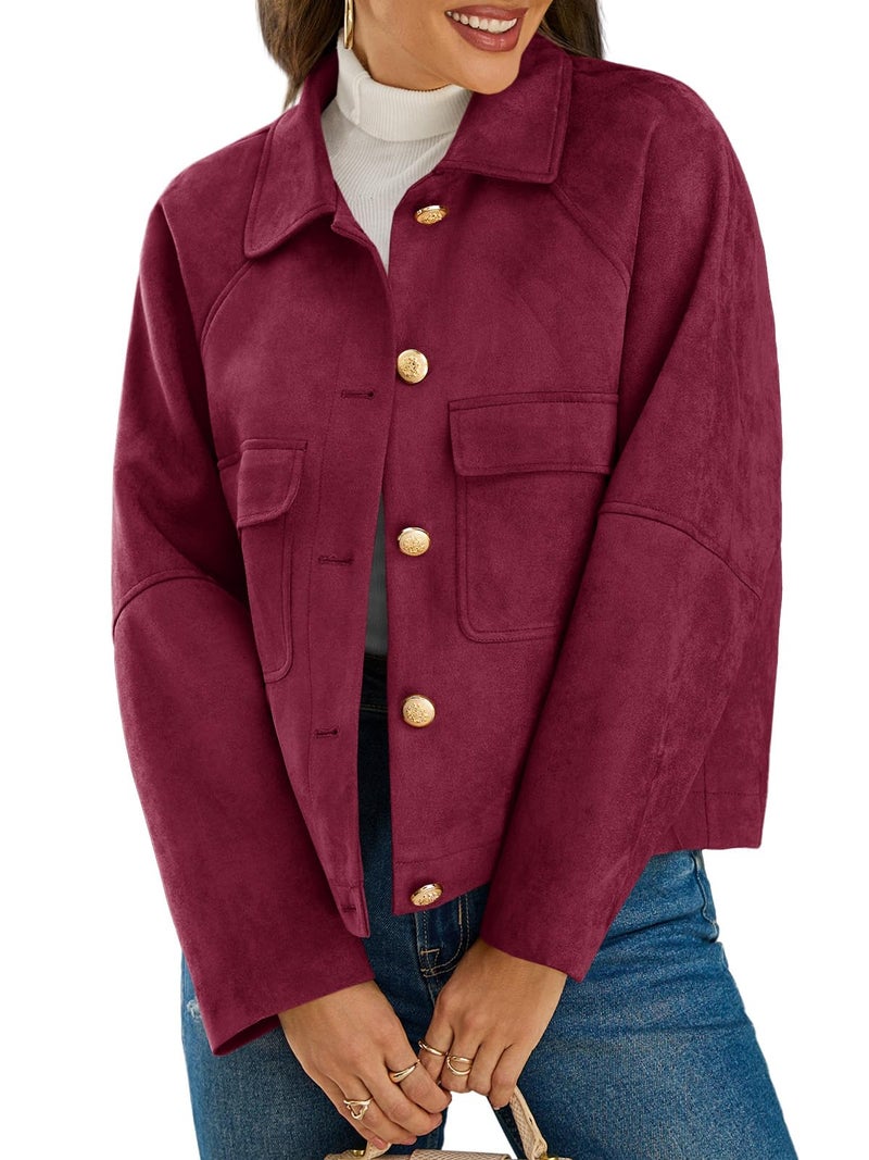 Cicy Bell Womens Faux Suede Leather Jackets Oversized Cropped Casual Lapel Collar Button Down Spring Vintage Shackets - Image 1