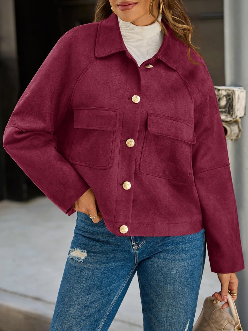 Cicy Bell Womens Faux Suede Leather Jackets Oversized Cropped Casual Lapel Collar Button Down Spring Vintage Shackets - Image 4