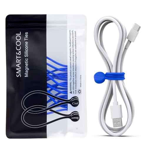 SMART&COOL Reusable Silicone Magnetic Cable Ties for Bundling and Organizing, Holding Stuff, Book Markers, Fridge Magnets, Assorted Color, 7.16'' (10-Pack, Blue) - Image 1