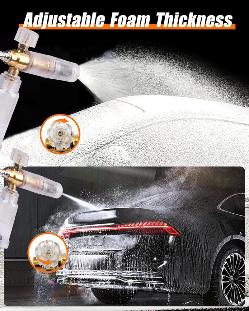 STARQ Nano Compact Size Heavy-Duty Professional Concentrate Foam Cannon Snow Lance 100 mL Bottle with 1.1mm Orifice 1/4″ Quick Connector for Pressure Washer Easy Gravity Fed Comes with Adapter - Image 3